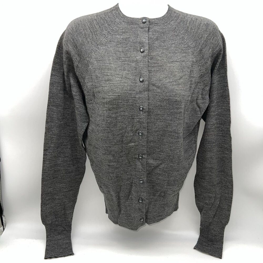VTG 1950s Nathan E. Handler Dark Gray Wool Cardigan w/Ombre Pearl Buttons-Size S